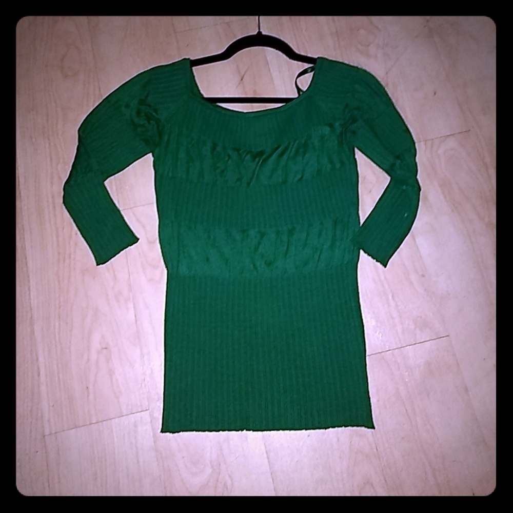 Arden B Green Fitted 3/4 Sleeve Tunic Top